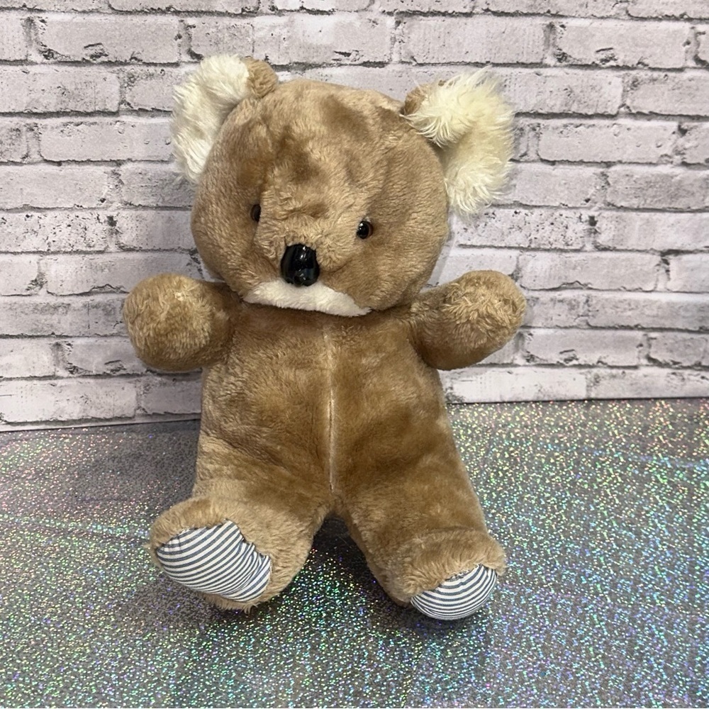 Koala Bear Stuffed Animal Plush Vintage Tan Cream Blue Stripes on Feet Plush Toy